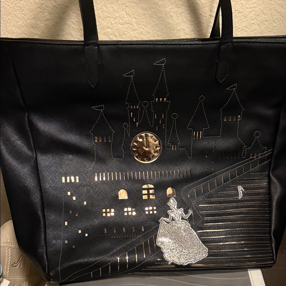 Danielle Nicole Cinderella Elegant Black Tote Bag with Castle Design